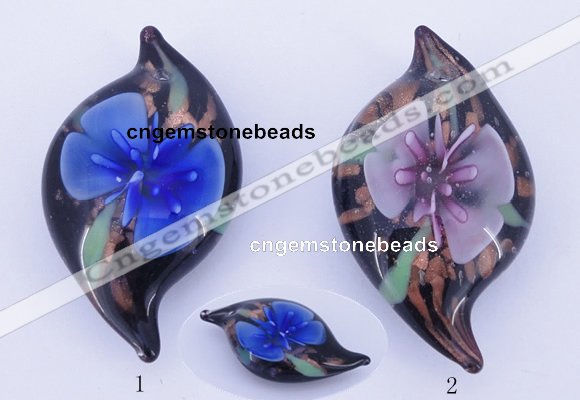 LP85 14*27*50mm leaf inner flower lampwork glass pendants