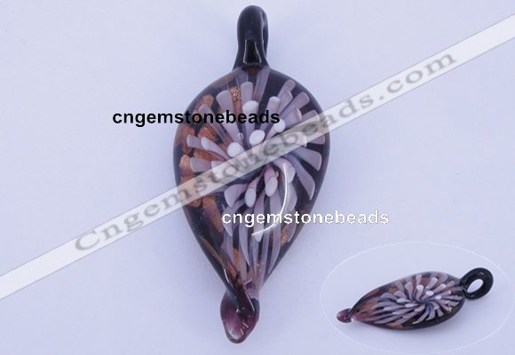 LP91 13*27*60mm leaf inner flower lampwork glass pendants