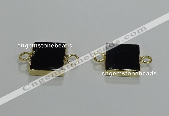 NGC1231 14*14mm square black agate gemstone connectors wholesale