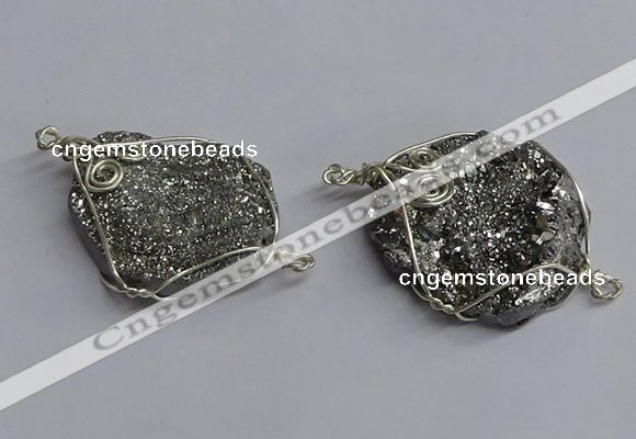 NGC1319 25*30mm - 30*35mm freeform plated druzy agate connectors