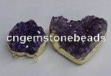 NGC1324 45*50mm - 50*60mm heart druzy amethyst connectors