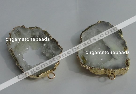 NGC136 30*40mm - 35*45mm freeform plated druzy agate connectors