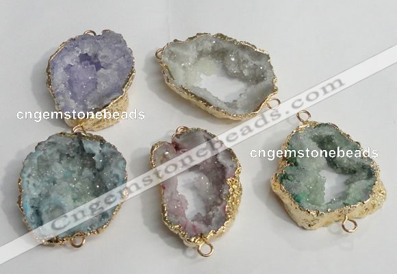 NGC141 30*40mm - 35*45mm freeform plated druzy agate connectors