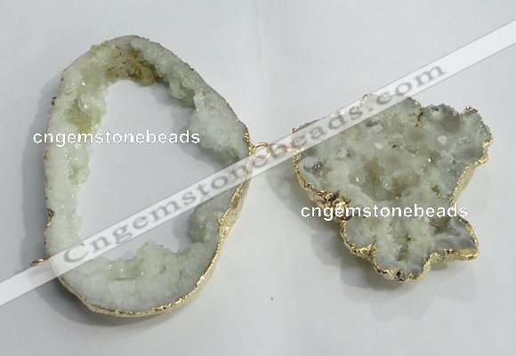 NGC143 40*50mm - 55*70mm freeform plated druzy agate connectors
