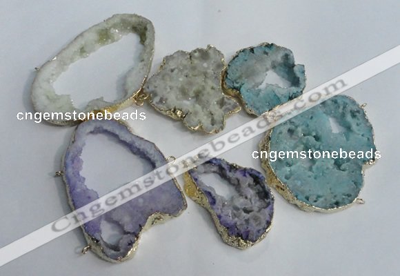 NGC146 40*50mm - 55*70mm freeform plated druzy agate connectors