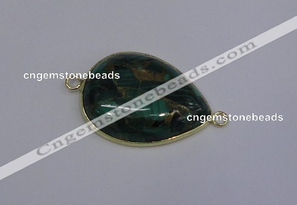 NGC1550 22*30mm teardrop malachite & pyrite gemstone connectors