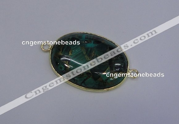 NGC1551 22*30mm oval malachite & pyrite gemstone connectors