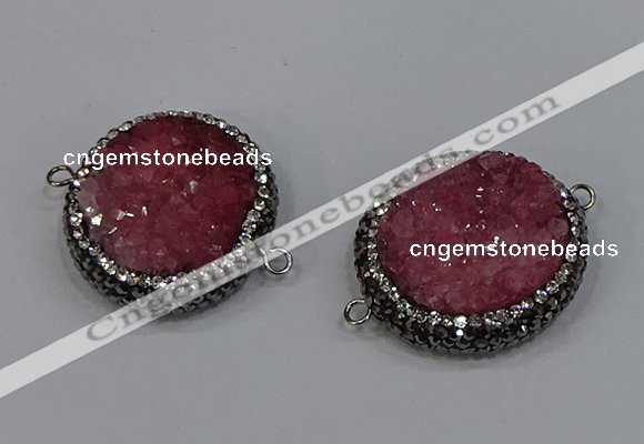 NGC1624 20mm - 28mm flat round druzy quartz connectors wholesale