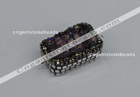 NGC1855 15*35mm - 22*30mm rectangle plated druzy amethyst connectors