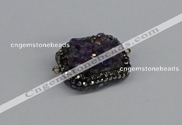 NGC1857 15*35mm - 22*30mm rectangle plated druzy amethyst connectors