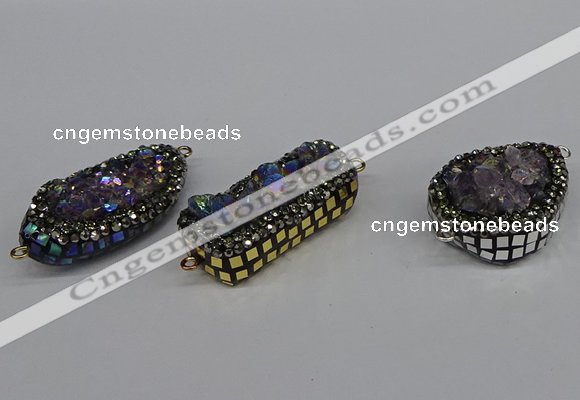 NGC1865 15*30mm - 25*35mm freeform plated druzy amethyst connectors