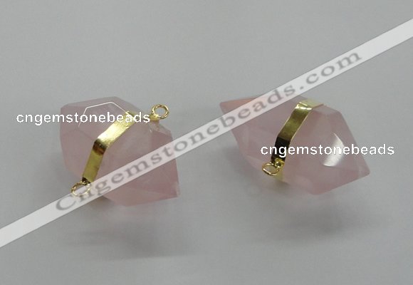 NGC260 18*30mm - 20*35mm faceted nuggets rose quartz connectors