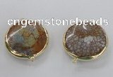 NGC298 35mm flat round agate gemstone connectors wholesale