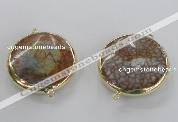 NGC298 35mm flat round agate gemstone connectors wholesale