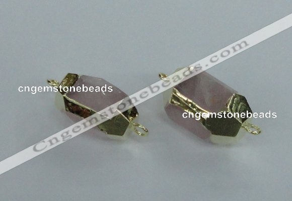 NGC339 15*20mm - 18*25mm faceted nuggets rose quartz connectors