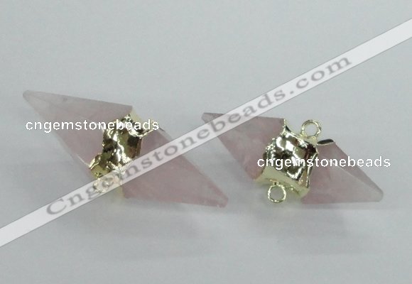 NGC347 18*30mm - 15*45mm faceted bicone rose quartz connectors