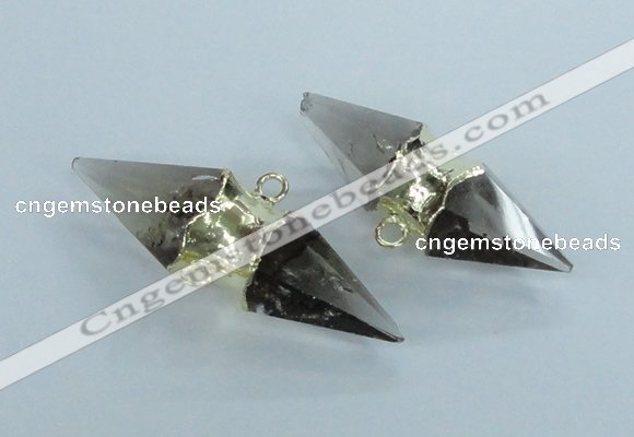 NGC348 18*30mm - 15*45mm faceted bicone smoky quartz connectors