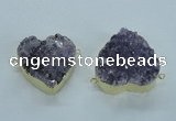 NGC371 33*35mm - 38*40mm heart druzy amethyst gemstone connectors