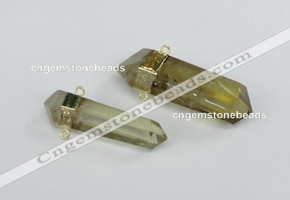 NGC422 12*45mm - 15*50mm faceted nuggets lemon quartz connectors