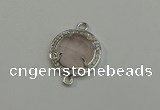 NGC5017 20mm flat round rose quartz with rhinestone connectors