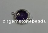 NGC5019 20mm flat round amethyst with rhinestone connectors