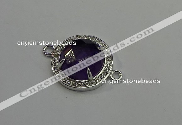 NGC5019 20mm flat round amethyst with rhinestone connectors