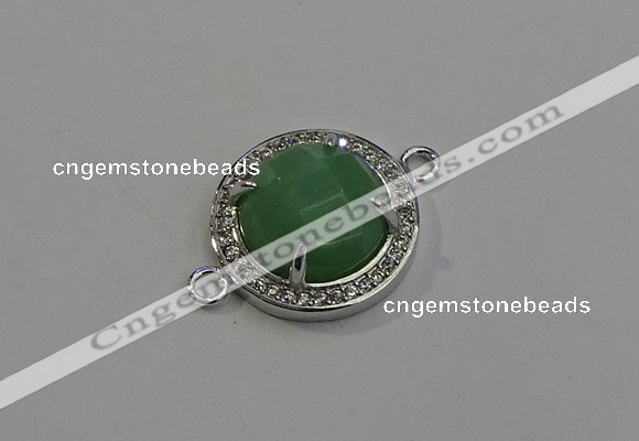 NGC5020 20mm flat round green aventurine with rhinestone connectors