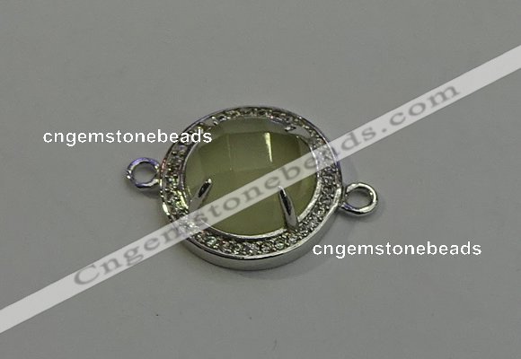 NGC5023 20mm flat round lemon quartz with rhinestone connectors