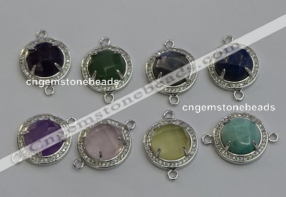 NGC5025 20mm flat round mixed gemstone connectors wholesale