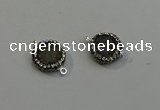 NGC5043 12mm - 14mm flat round druzy agate with rhinestone connectors