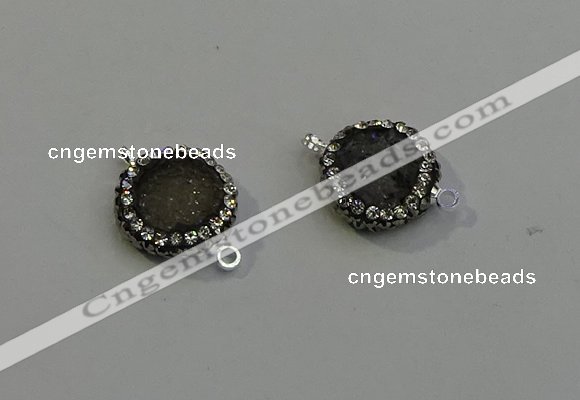 NGC5043 12mm - 14mm flat round druzy agate with rhinestone connectors