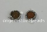 NGC5044 12mm - 14mm flat round druzy agate with rhinestone connectors