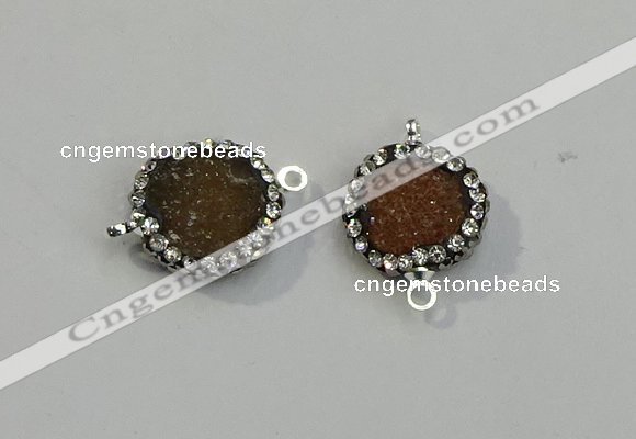 NGC5044 12mm - 14mm flat round druzy agate with rhinestone connectors