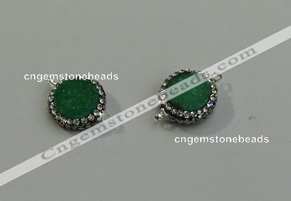 NGC5045 12mm - 14mm flat round druzy quartz with rhinestone connectors