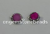 NGC5047 12mm - 14mm flat round druzy quartz with rhinestone connectors