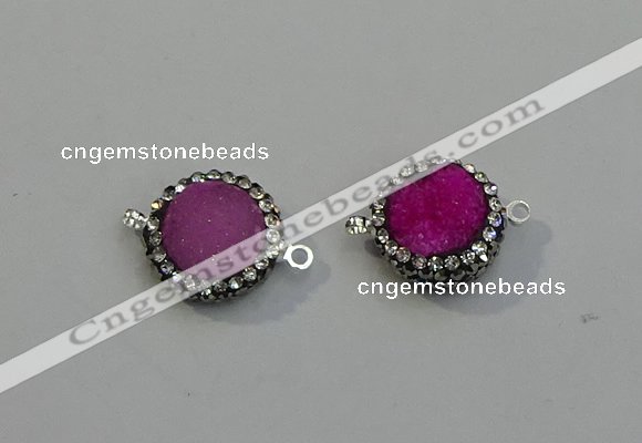 NGC5047 12mm - 14mm flat round druzy quartz with rhinestone connectors