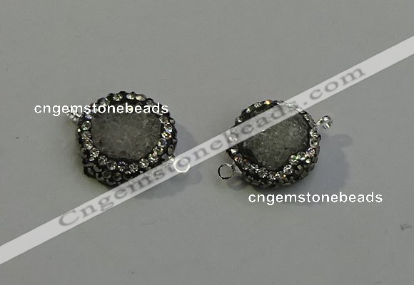 NGC5048 12mm - 14mm flat round druzy quartz with rhinestone connectors