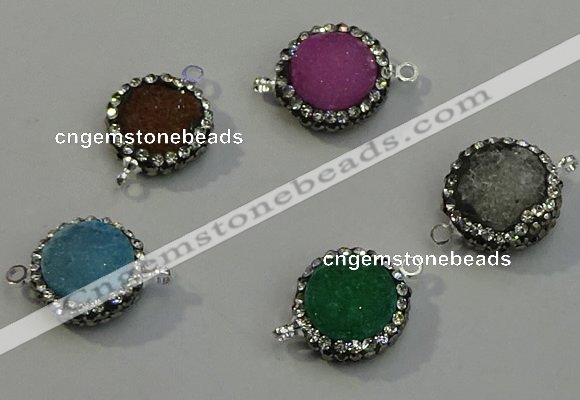 NGC5050 12mm - 14mm flat round druzy quartz with rhinestone connectors