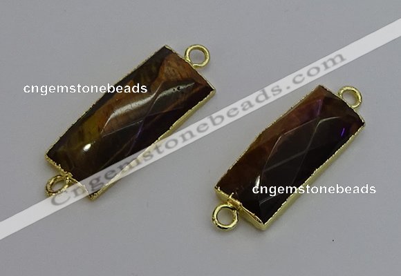 NGC5086 12*30mm - 15*35mm faceted rectangle yellow tiger eye connectors