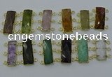 NGC5372 12*30mm - 15*30mm faceted rectangle mixed gemstone connectors