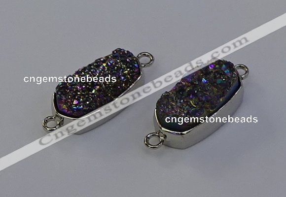 NGC5552 10*22mm - 12*25mm freeform plated druzy quartz connectors