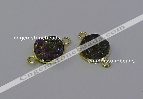 NGC5598 15mm - 16mm coin plated druzy agate connectors wholesale