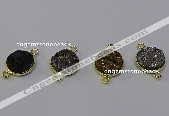 NGC5602 15mm - 16mm coin plated druzy agate connectors wholesale