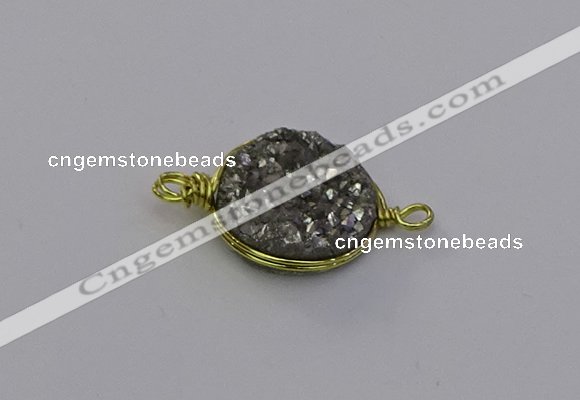 NGC5605 15mm - 16mm coin plated druzy quartz connectors wholesale