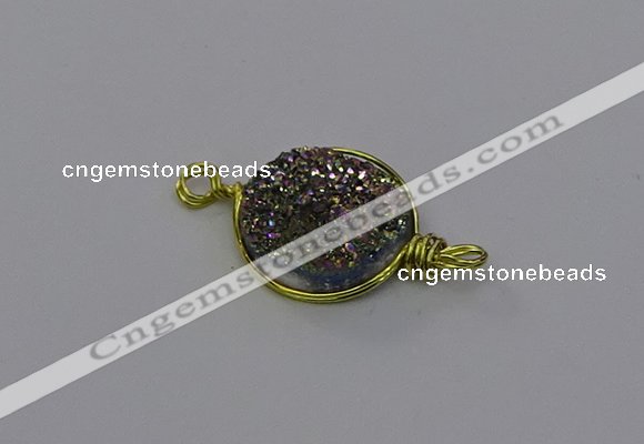 NGC5608 15mm - 16mm coin plated druzy quartz connectors wholesale