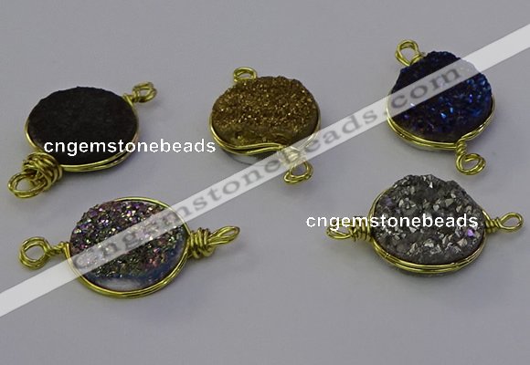 NGC5613 15mm - 16mm coin plated druzy quartz connectors wholesale