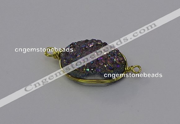 NGC5619 15*20mm oval plated druzy quartz connectors wholesale