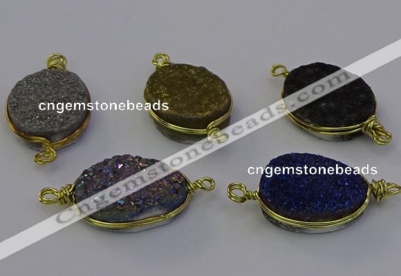 NGC5624 15*20mm oval plated druzy quartz connectors wholesale