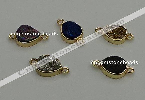 NGC5806 10*14mm flat teardrop plated druzy agate connectors