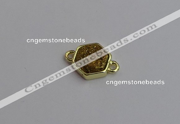 NGC5851 12*12mm hexagon plated druzy agate connectors wholesale